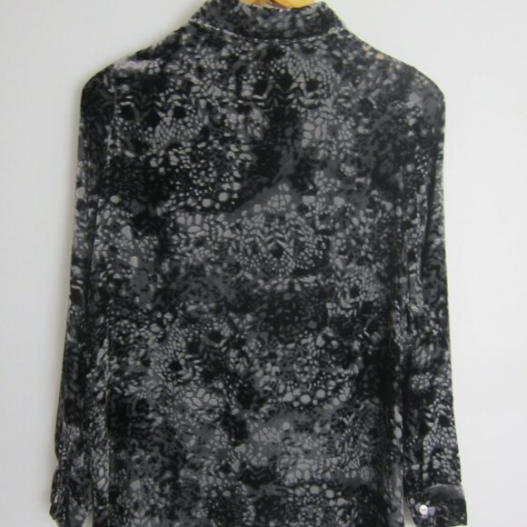 J Jill Womens Small Black Gray Burnout Velvet LS Shirt Silk Rayon Soft S - Picture 2 of 13